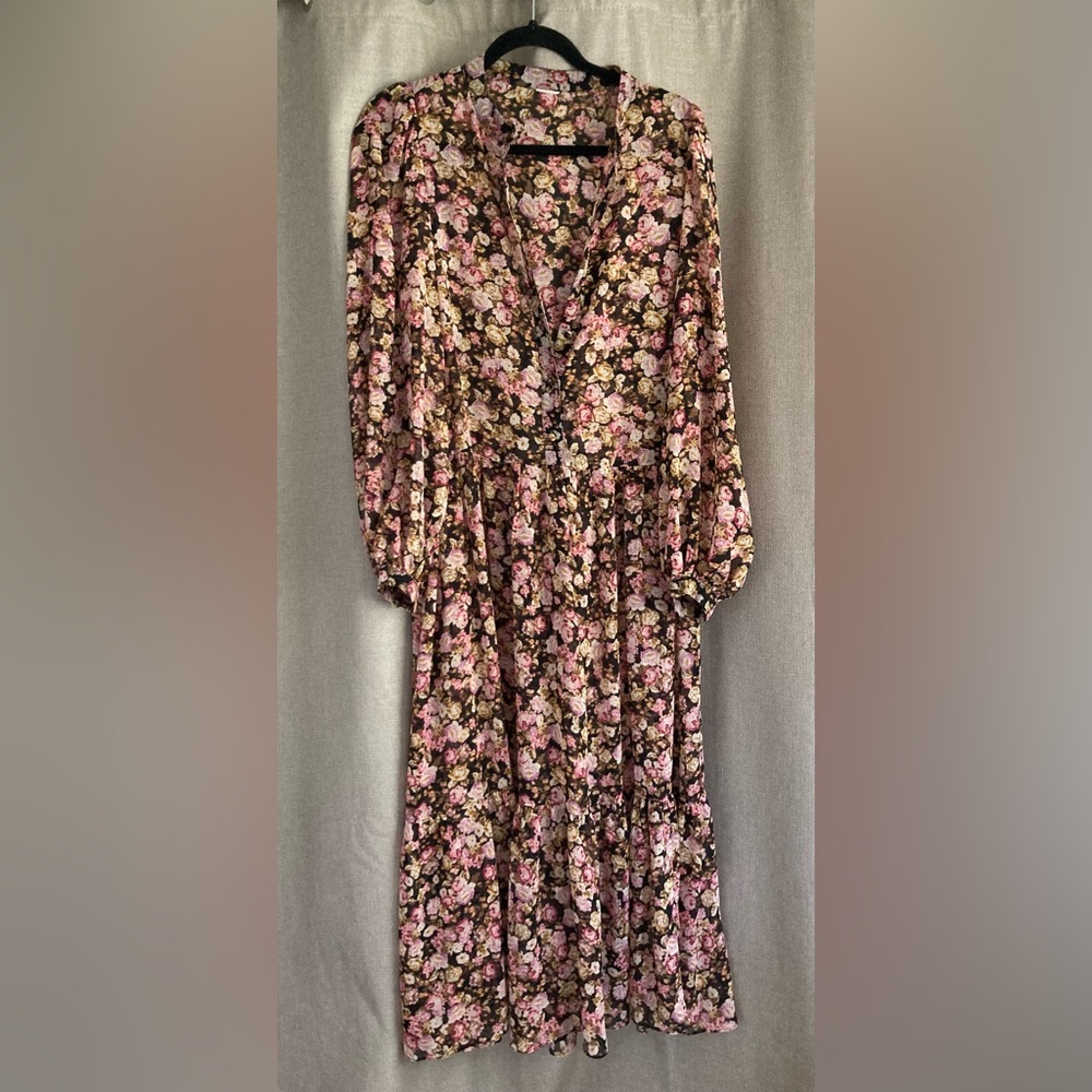 H&M Floral Long Sleeve Dress - Pink and Black